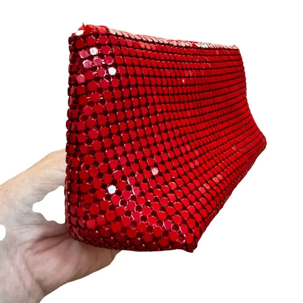Christina Aquilera red metal mesh wallet pouch evening bag zip top mini purse